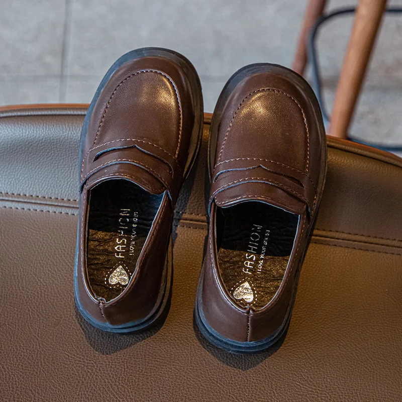 Kids Dress Shoes 2026 Spring Autumn Boys British Style Leather Shoes Soft Sole Black Loafers Fashion Performance Shoes For Kids