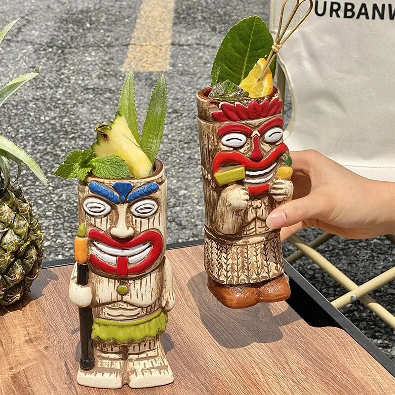 Tiki Mug Hawaiian Cocktail Cups Creative Ceramic Funny Cup Tiki Mugs  Beer Beverage Mug Wine Mug Bar Tools Gift For Friends