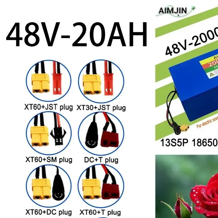 

100% NEW 13S5P 18650 48V 20AH Lithium Battery Pack Suitable for electric scooters, mountain bikes 250-1000W+charger