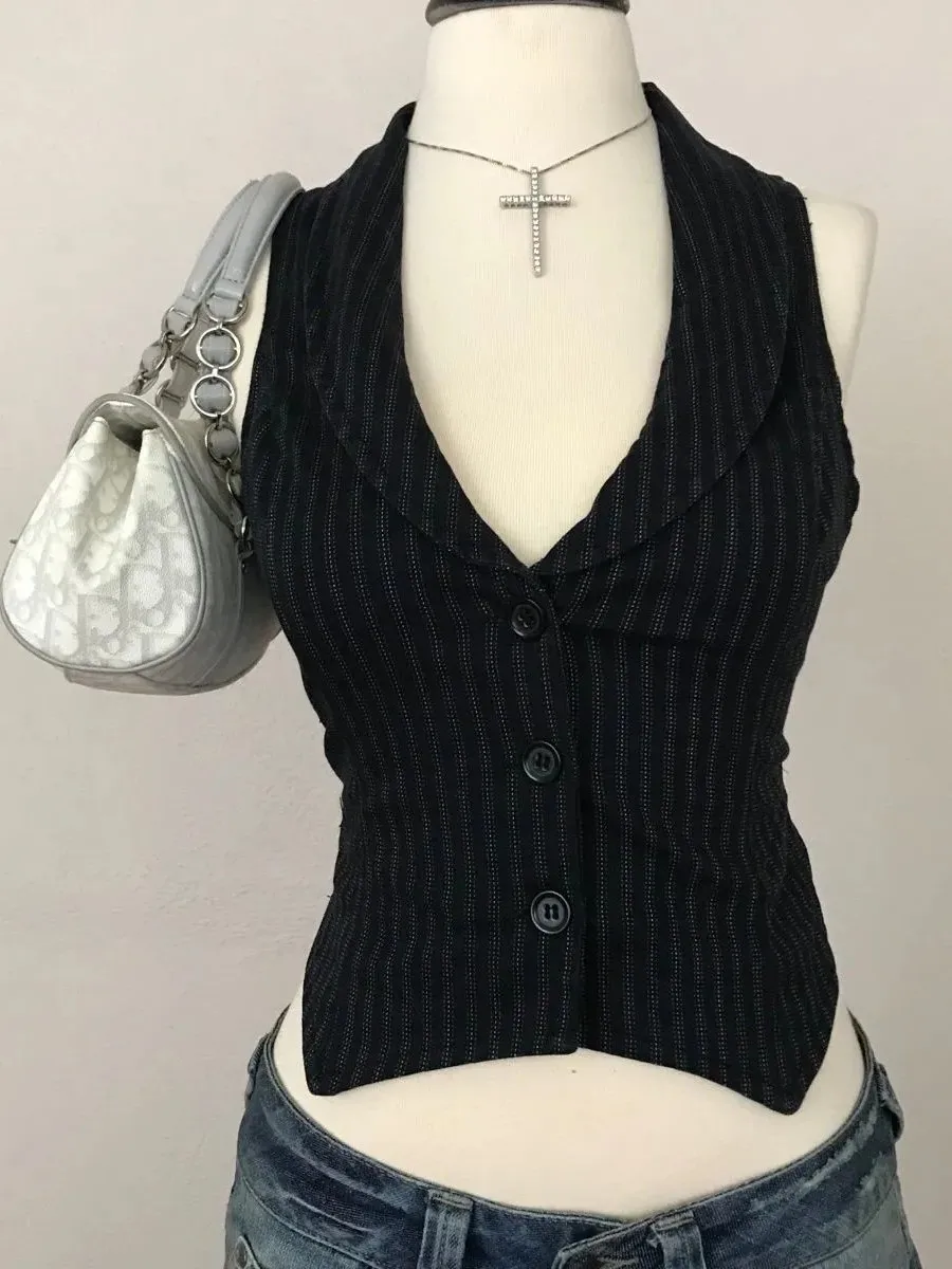

Vintage Stripe ort Fit irtl Tank Top Svel Summer Bla Sexy American Retro Sle Women's Vest Faion Outerwear