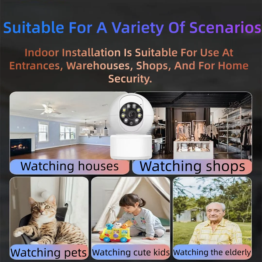 Wifi Security Camera, Pet Camera Monitor, with 360 °   Pan/Tilt View, Two-Way Communication, Motion Detection, Night Vision, Cloud and Sd Card Storage, Suitable for Home Use, Elderly People, and Cats (Adapter Not Included)