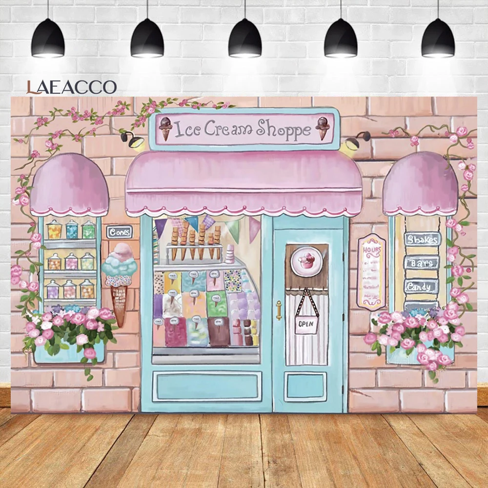 

Laeacco Summer Ice Cream Birthday Photography Backdrop Ice Cream Theme Girls Cake Smash Baby Shower Portrait Photo Background