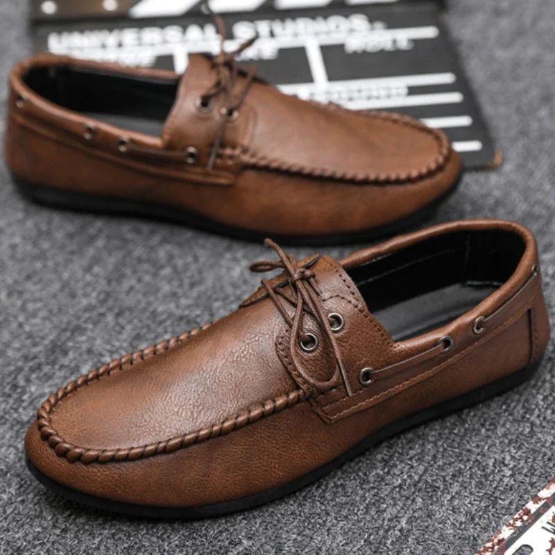 Luxury Leather Men\'s Shoes Fashion Brand Moccasin Comfor Men Causal Sneakers Designer Classic Loafers Lace-Up Men Driving Shoes