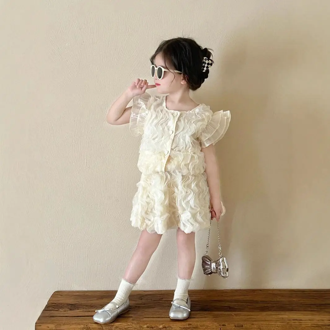 

2025 New Kids Clothing Sets For Girls 2-7 Years Adorable V-neck T-shirt & Skirt 2 Pieces Set Summer Outfit
