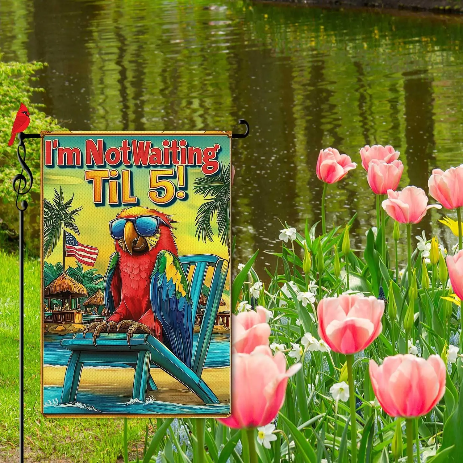 I'm not Waiting Til 5 Garden Flag Funny Parrot Small Flag for Outside Burlap Double Sided Farmland Welcome Yard Lawn Win LLE UUN