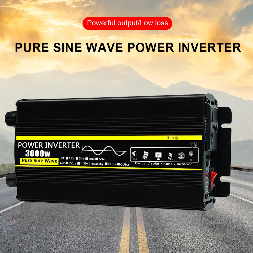 Power Inverter 4000W 12V 24V To 110V/220V Pure Sine Wave Voltage Transformer Car Inverter Auto Power Converter With LED Display