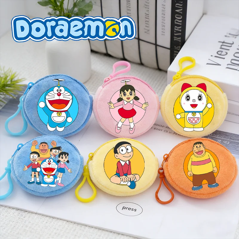 Doraemon Round Coin Purse Anime Print Zipper Wallet Nobi Nobita Mini Money Bags…