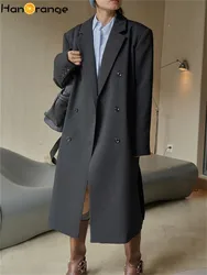 HanOrange 2024 Spring Fashion Silhouette H-shaped Windbreaker Women Long Trench Coat Female Dark Gray/Black