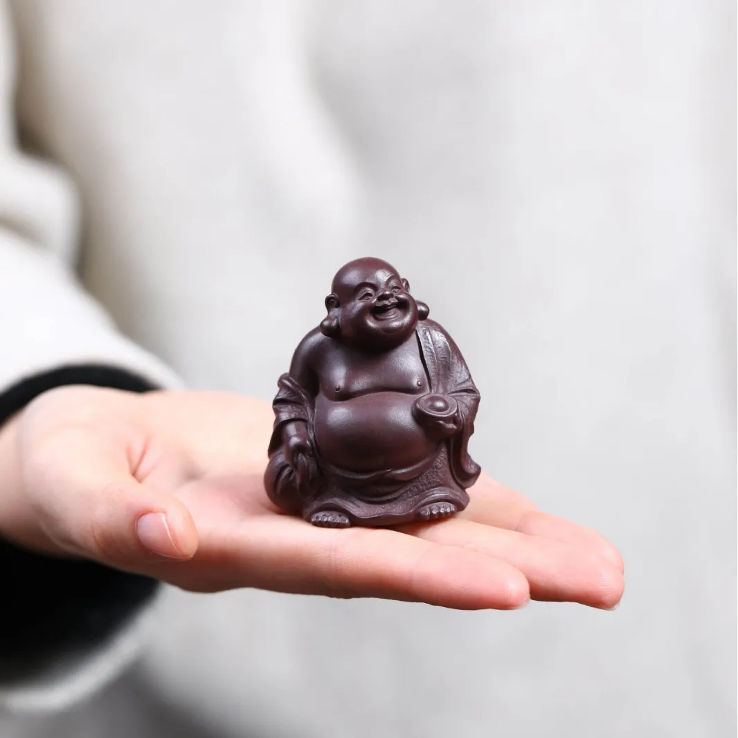 Yixing Laughing Set Ornament, A Large-Bellied Maitreya Buddha Sculpture Made Of Natural Purple Clay Suitable For Tea Ceremony