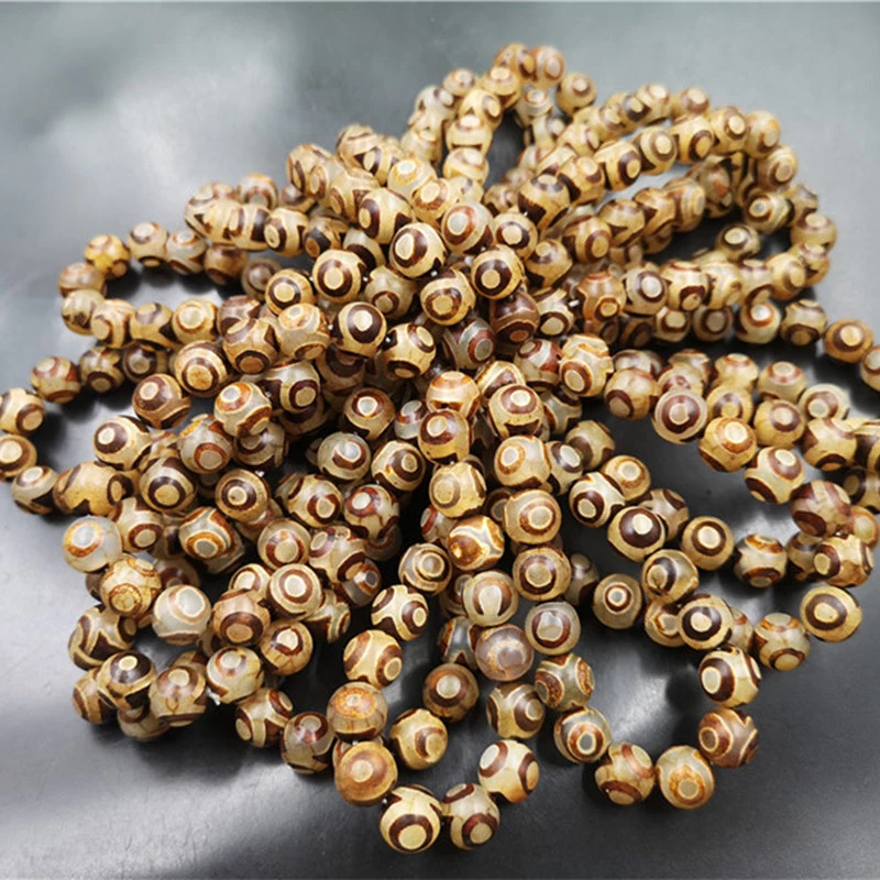 10mm Three-Eyed Dzi Bead Women, Vintage Tibetan Old Agate Bracelet