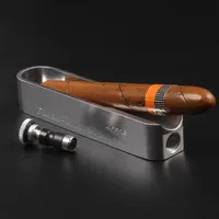 Metal Cigar Ashtray with punch Tool Ash Slot Single Cigar Holder Ash Tray Outside Travel Ashtray for Men Gift