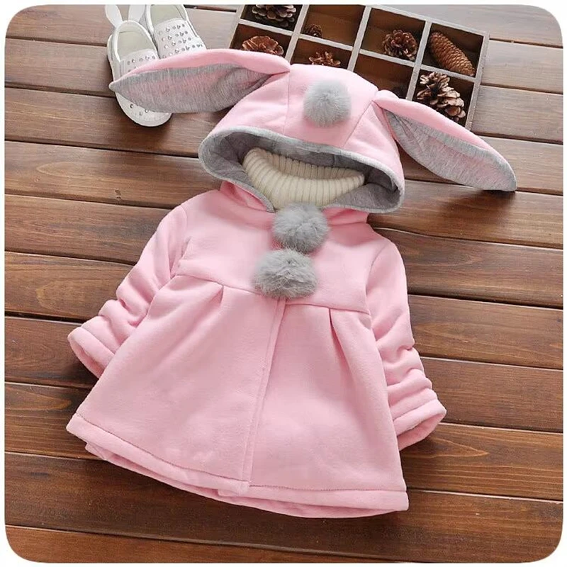 Cute Rabbit Ear Hooded Girls Coat Autumn Winter Warm Kids Jacket Outerwear Children Clothing Baby Tops Girl Coats 6month - 5T