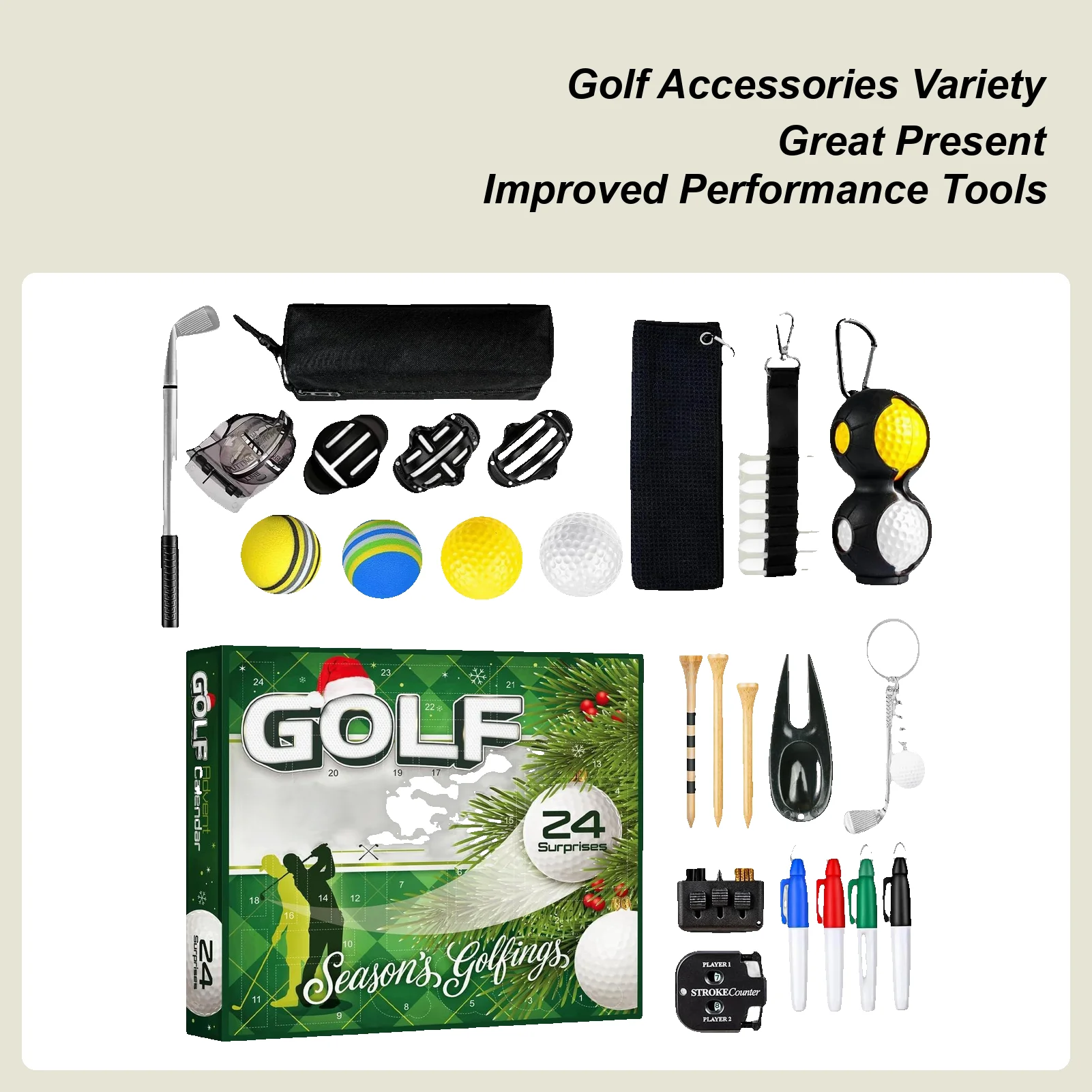 

Рождественский мяч для гольфа, 24 дня, спортивные аксессуары, тренировочные инструменты для гольфа, календарь обратного отсчета для энтузиастов, игроков