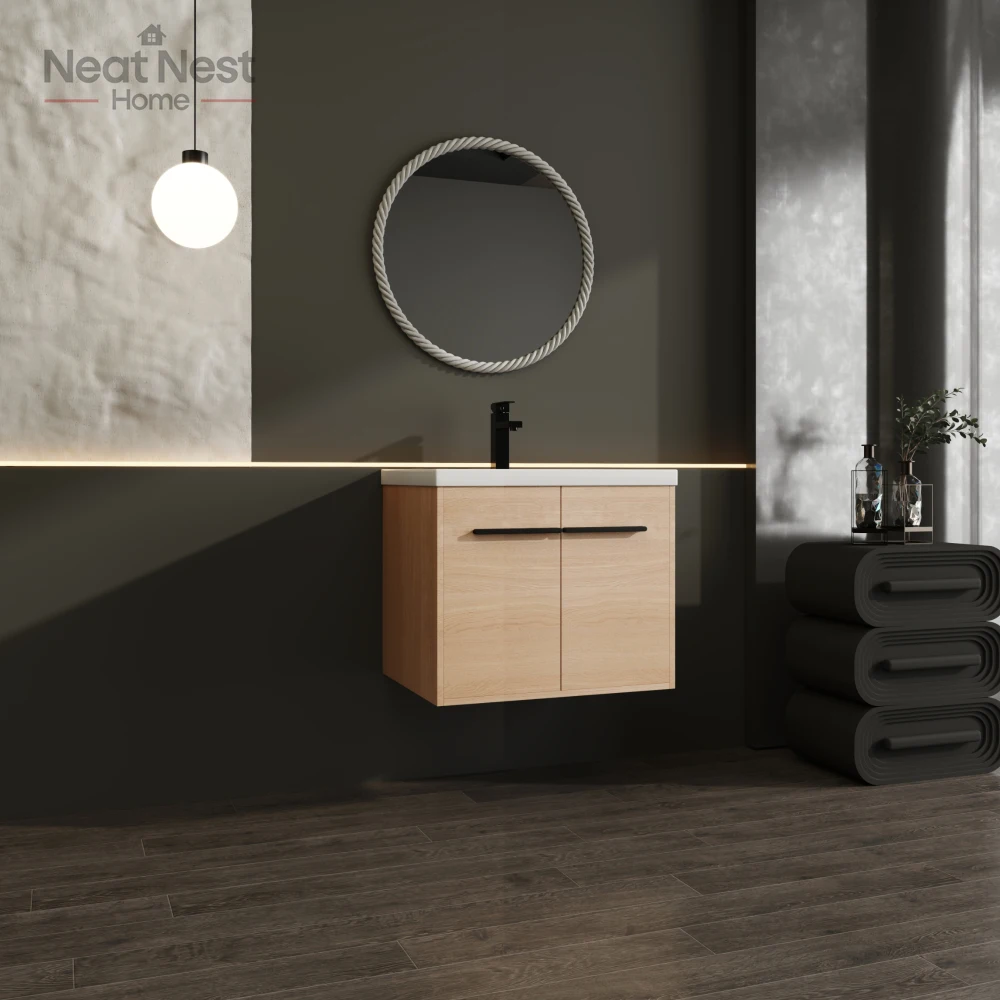 

Oak 24 Inch Bathroom Vanity , resin Countertop Sink, 2 Doors Bathroom Cabinet Set,bathroom hardware set,vanity bathroom cabinet