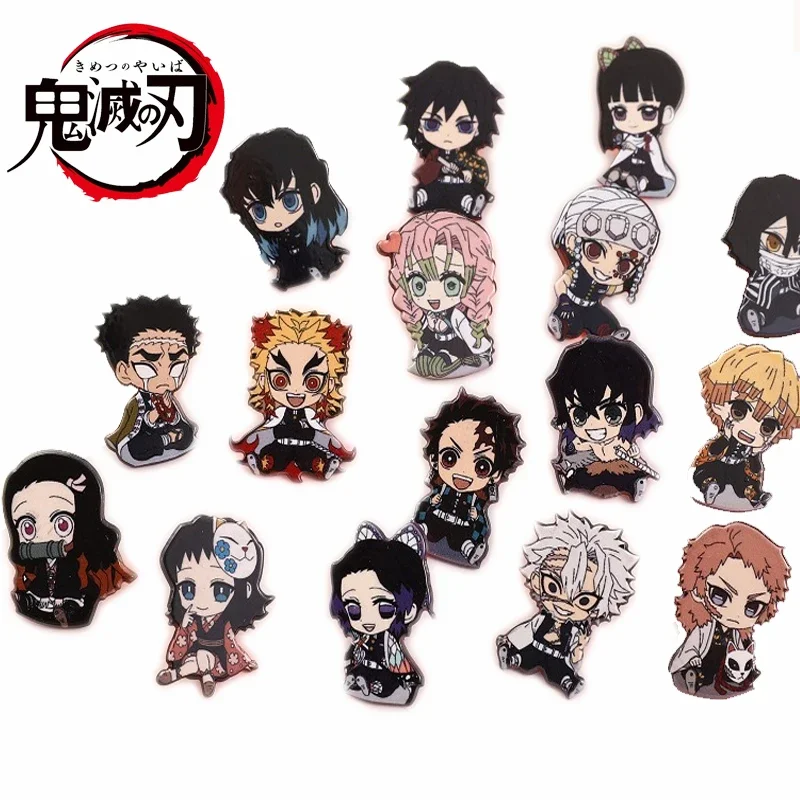 Broche Anime Demon Slayer, épingles de dessin animé Kimetsu No Yaiba, décoration acrylique bricolage, sac à dos, vêtements, cadeaux, bijoux, 16 styles