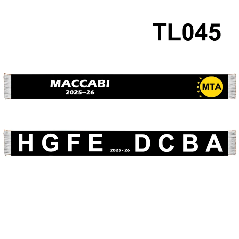 145*18 cm Size 2025-26 Maccabi MTAFC VS 8 Teams Scarf for Fans Double-faced Knitted TL045