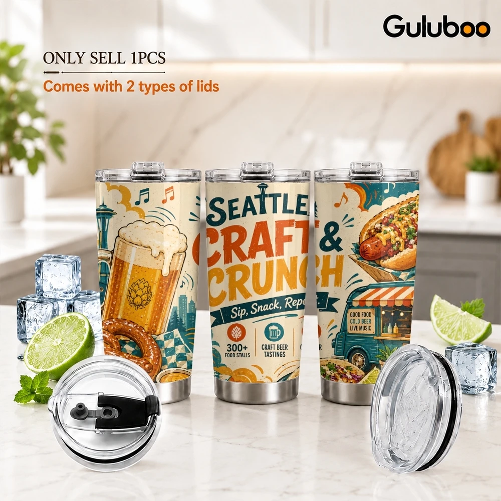 Termos de Acero Inoxidable de 20oz del Festival de Comida Seattle Bite, Aislados al Vacío, Antiderrames, para Compras, Viajes y Uso Diario