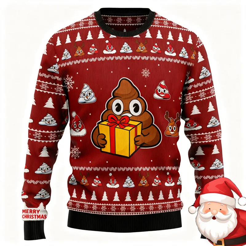 Funny Santa Claus Graphic Ugly Christmas Pullover For Men Fashion Winter Warm Casual Oversized Holiday Sweatshirt