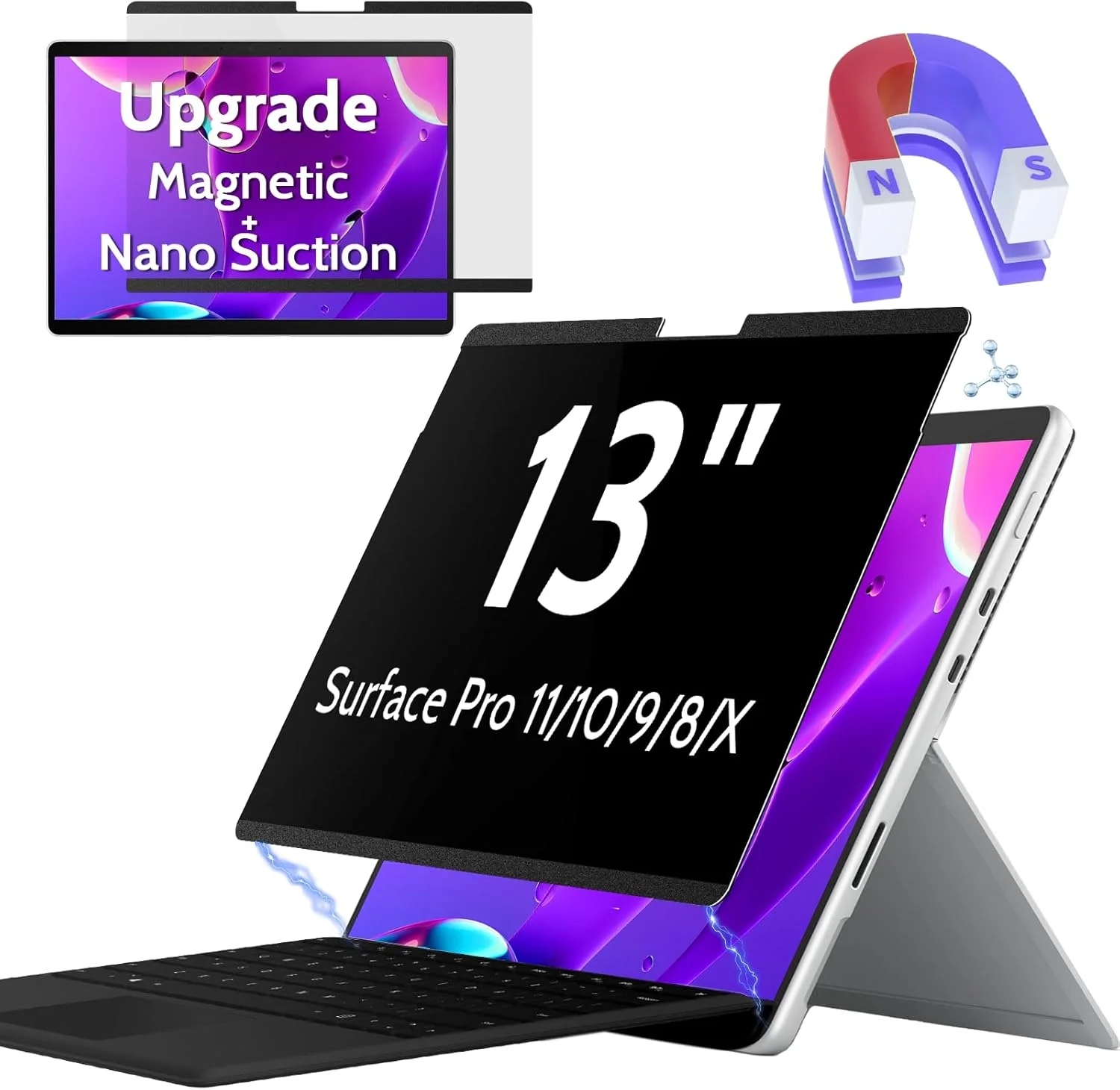 Pantalla de privacidad magnética para Surface Pro 11/10/9/8/X/7/6/5/4 13 pulgadas filtro antideslumbrante de luz azul extraíble seguridad negra privada