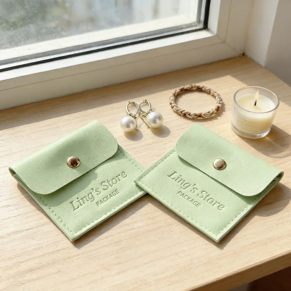 100 Piezas de Bolsas de Piel Sintética Verde Menta de 8x8cm con Cierre a Presión, Bolsitas para Joyería, Anillos, Aretes, Collares, Recuerdos de Boda, Organizador de Regalos, con Logotipo Personalizado
