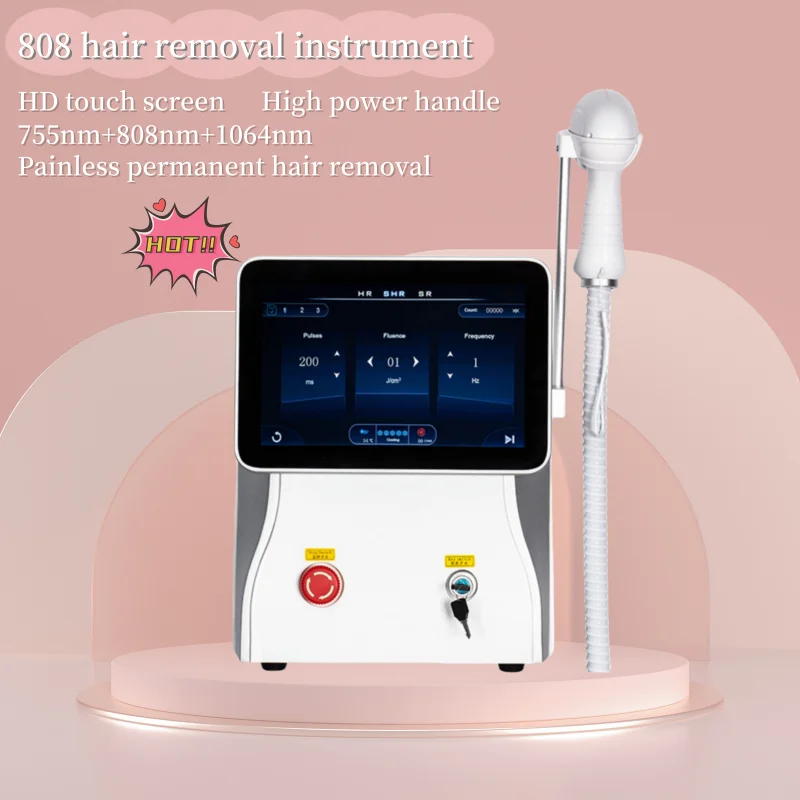 Diode Laser Hair Removal Machine Approved Permanent Pain Free 3 Wavelength Laser 808nm Ice Titanium LCD Touch Screen Handle