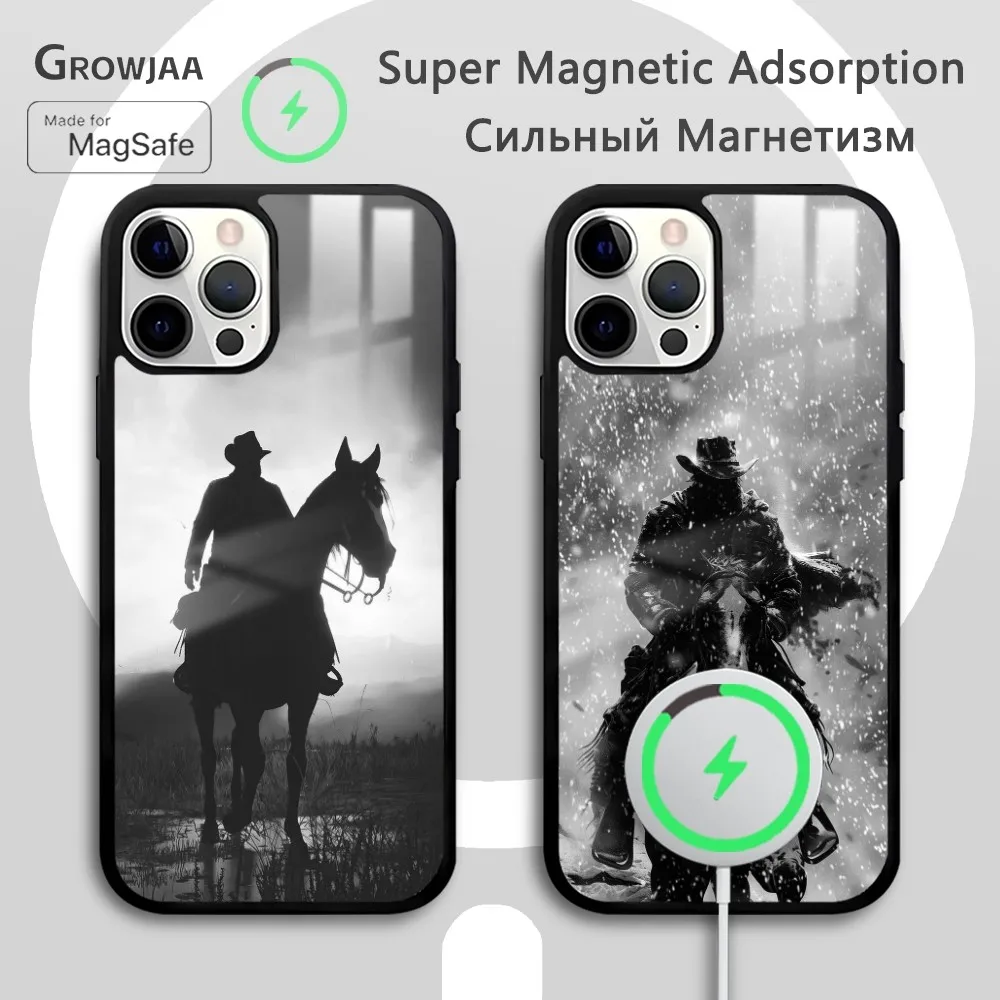 

Western Cowboy Black White Art Phone Case For IPhone 16 15 14 13 12 11 Pro Max Plus Mini Magsafe Mirror Wireless Magnetic Funda