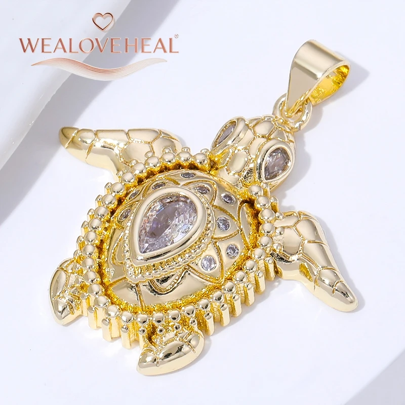 anhänger schmuck,anhänger schmuckherstellung,18K Vergoldeter Messing-Schildkröten-Anhänger mit Zirkonia, Luxuriöser Meeres-Tier-Charm für DIY-Schmuckherstellung, Strand- und Ozean-Schmuckzubehör – Detail 19