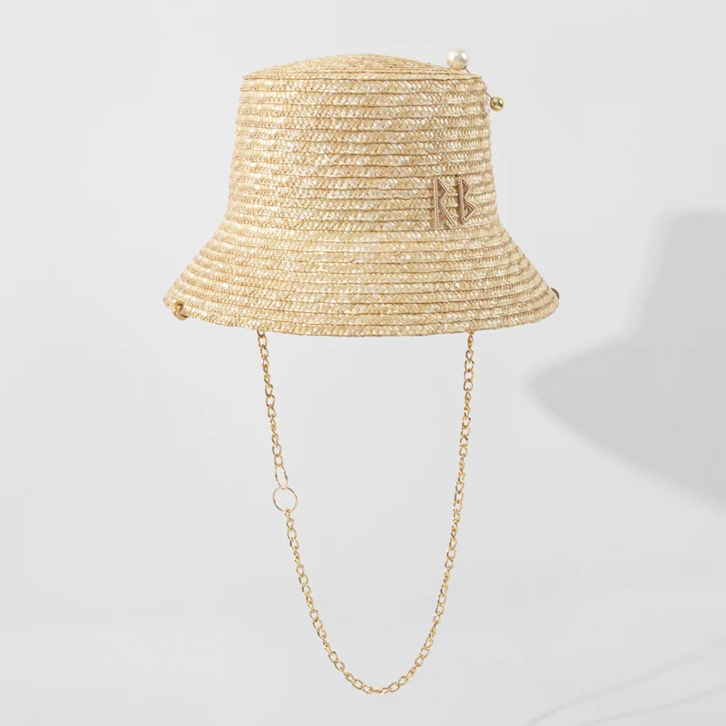 2025 Luxury Design Bucket Hat Women RUS Metal Decorated Straw Hats Summer Outdoor Vacation Sun Shade Beach Hats Dropshipping