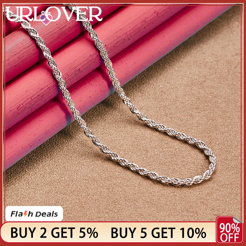 URLOVER 925 Sterling Silver 3mm 16/18/20/22/24/26/28/30 Inch Water Wave Necklace For Women Men Chain Wedding Fashion Jewelry