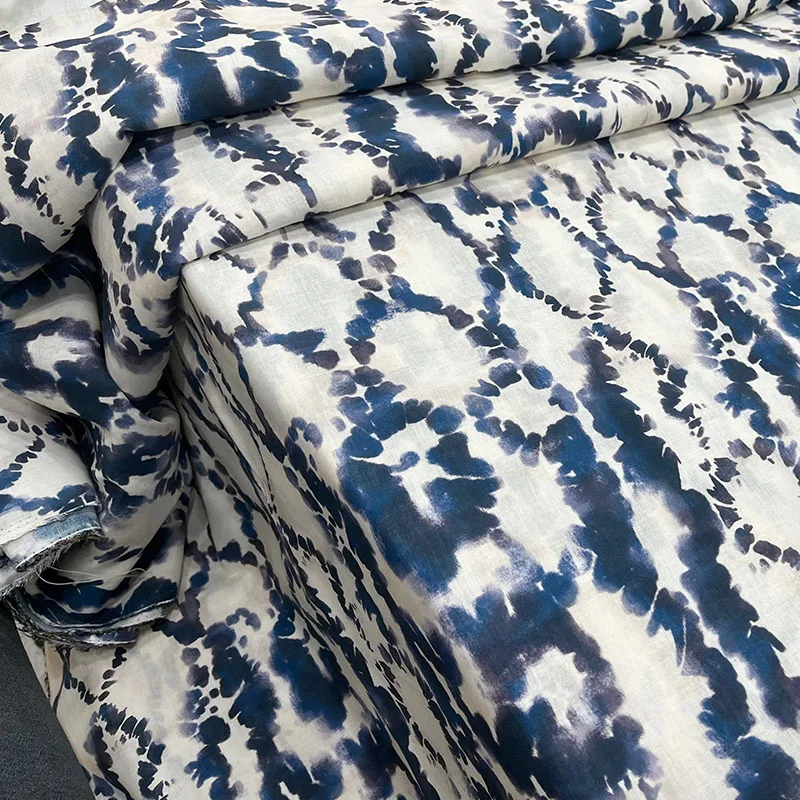 

Ткань из хлопка и льна с рисунком чернильной полосы для женского платья/блузки, ткань «сделай сам», швейный материал