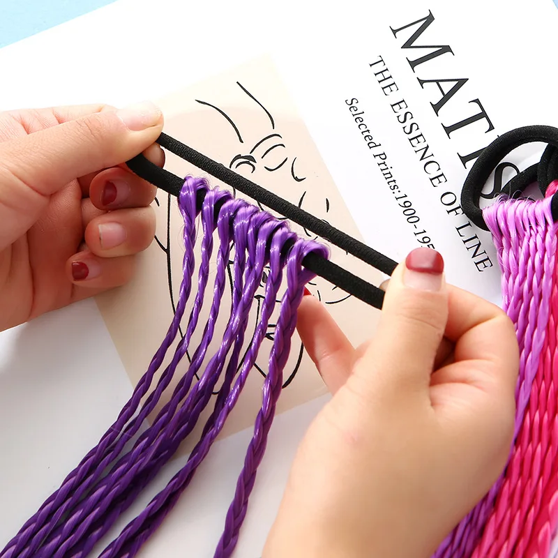 Extensiones de Cabello sintético con trenzas coloridas, coletas trenzadas de arcoíris con bandas de goma, accesorios para el cabello para niños y