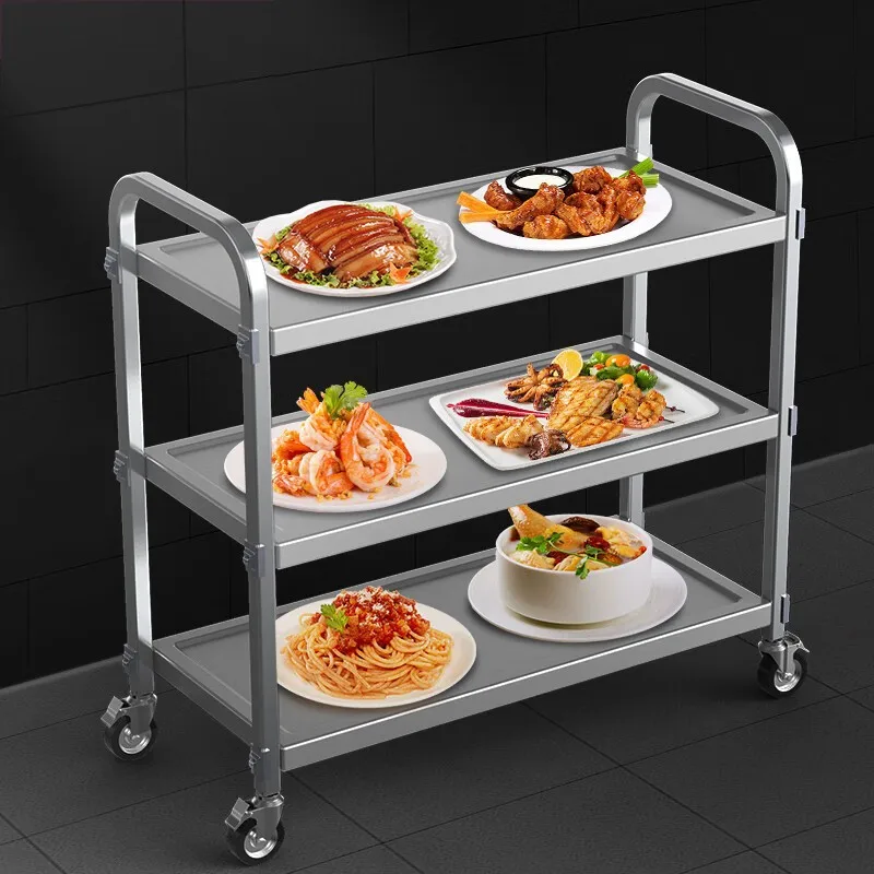 Restaurant, tea house, commercial three-story dining car canteen, stainless steel mobile food delivery and bowl collection truck