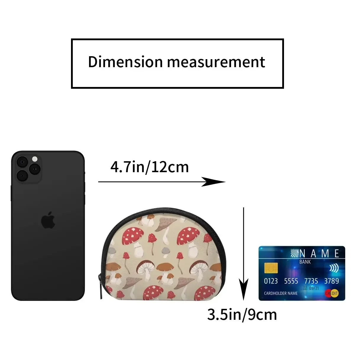 버섯 3D 인쇄 동전 지갑, 쇼핑 휴대용 실버 가방, 여행용 미니 신용 카드 ID 선물