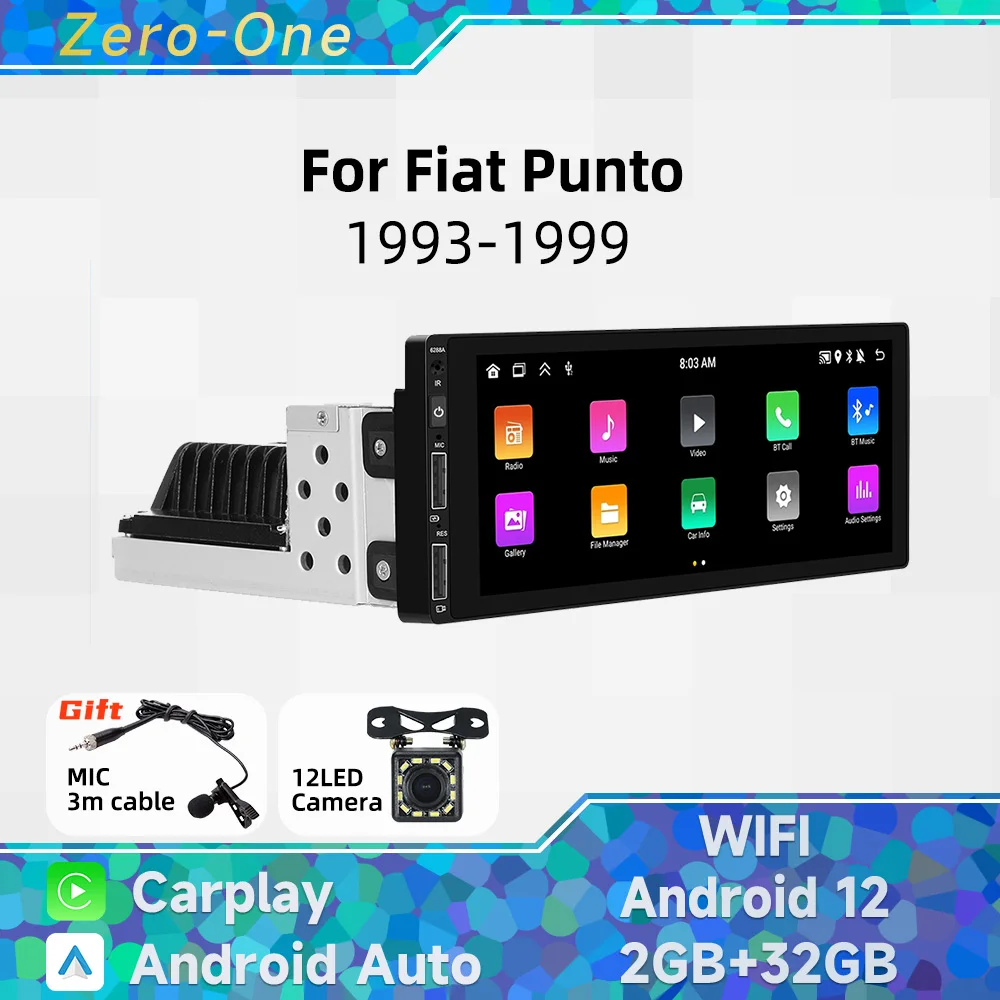 

1 Din Radio Android Car Multimedia for Fiat Punto 1993-1999 6.9 Inch Screen Stereo Head Unit Carplay Autoradio GPS Navigation