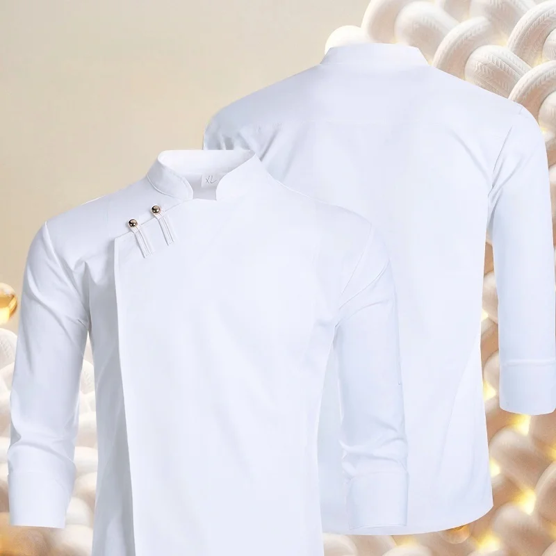 Uniformes de Chef professionnels blancs, veste de cuisine à manches longues pour hommes, manteau de cuisinier, Costume de cuisine de Service alimentaire, hauts de boulanger élastiques