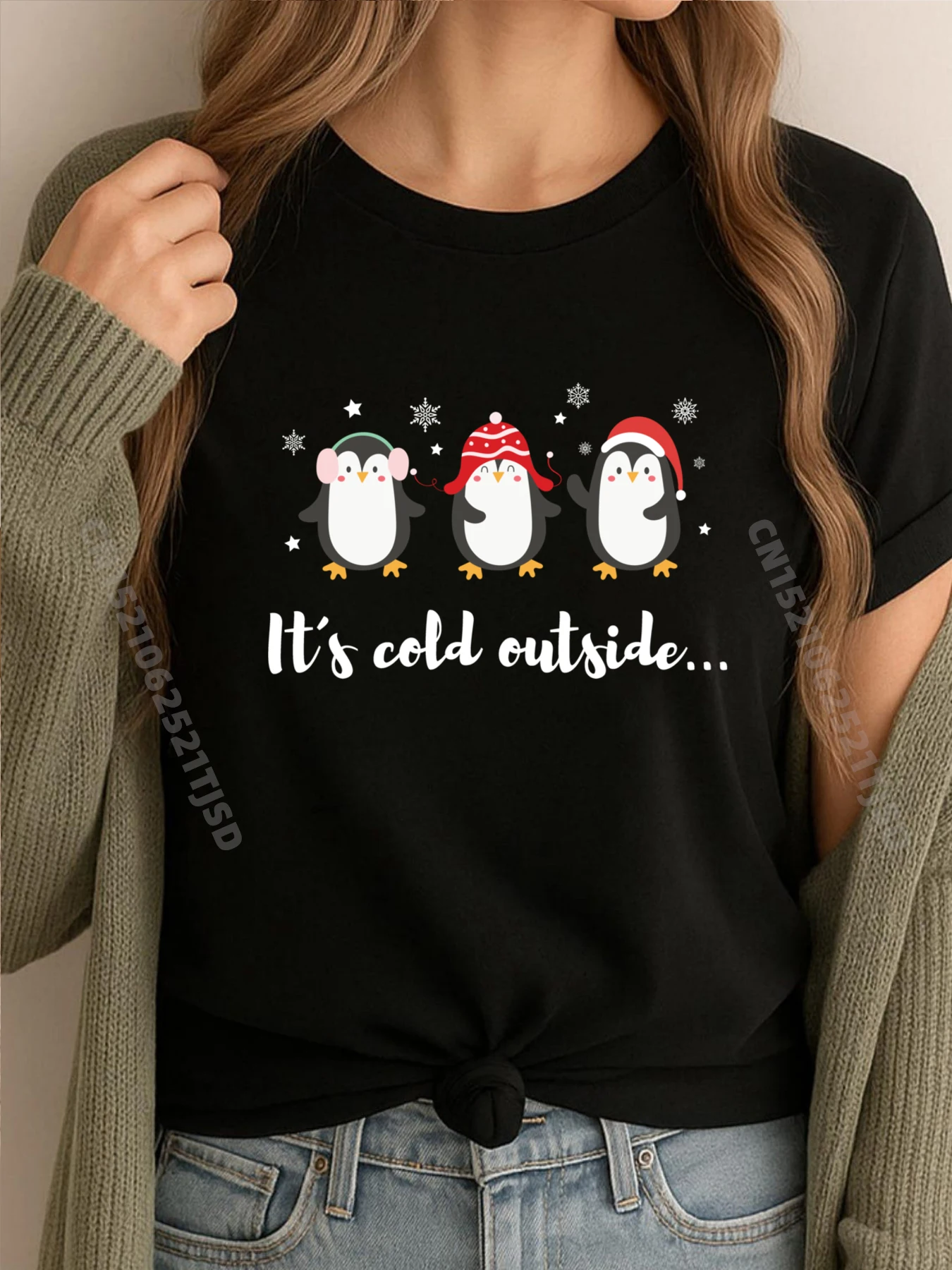 

Penguins Christmas Woman T Shirts High Quality Short Sleeve T-Shirt Harajuku