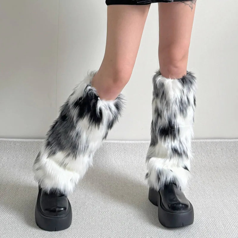 Women Winter Imitation Border Collie Dog Hair Leg Warmers Women Plush Fur Punk Winter Thickened Leggings Boots Cover Accessories