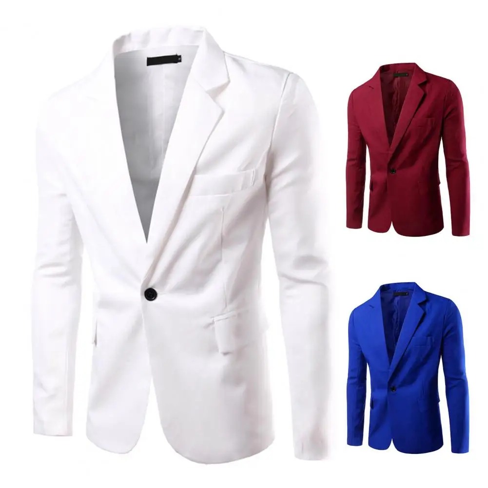 

Great Winter Blazer Long Sleeve Pure Color Fit British Men Blazer Spring Suit Coat Lapel