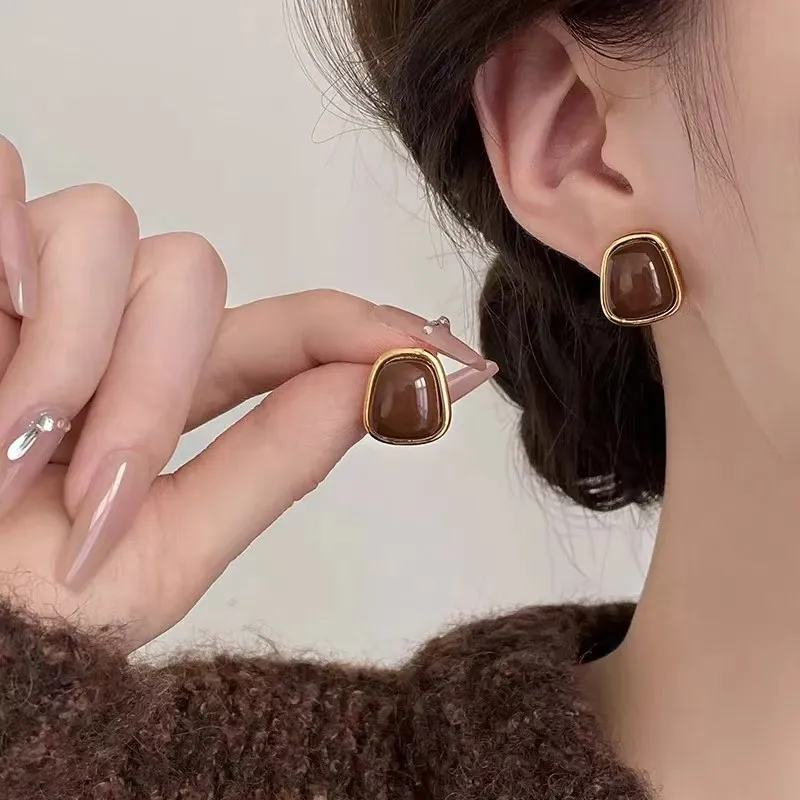 أقراط نسائية عصرية على شكل قهوة بسيطة رائعة بنمط هندسي مربع مجوهرات بنمط جديد هدايا حفلات أعياد الميلاد