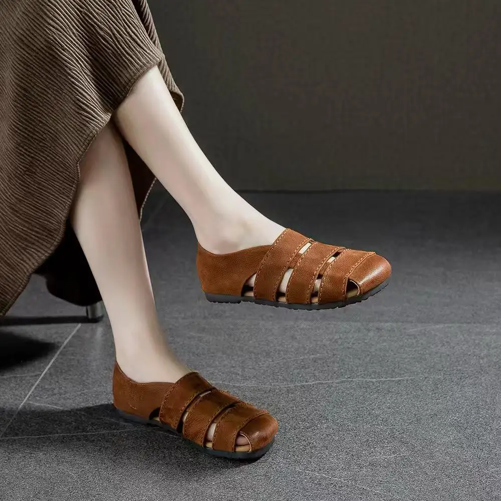 Careaymade - Damskie sandały z prawdziwej skóry, ażurowe buty typu pig cage, miękka podeszwa, wygodne, codzienne sandały rzymskie marki Careaymade. — zdjęcie 4