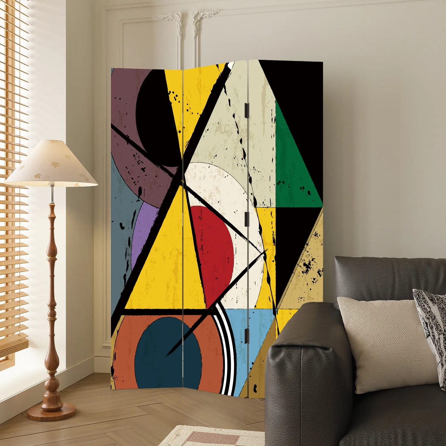 Modern minimalist abstract childlike folding screen for living room entrance door sofa background, foldable mobile folding scree