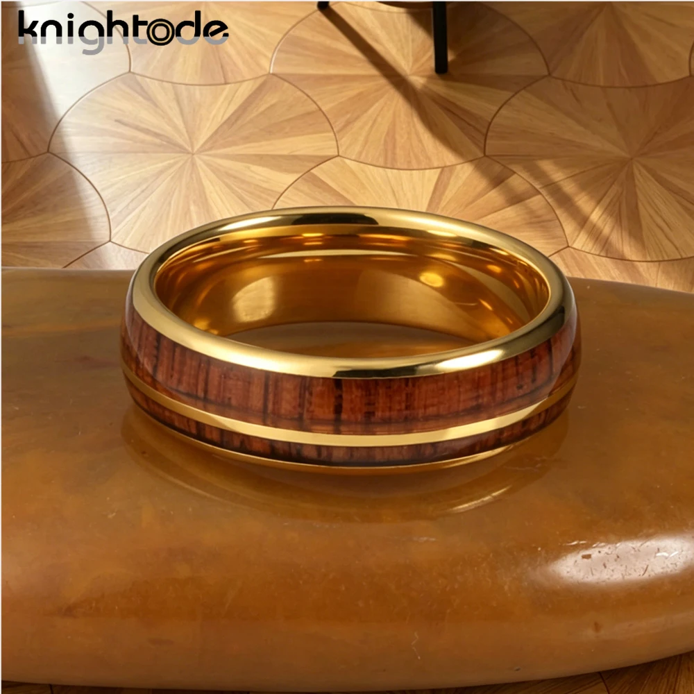 8mm Tungsten Carbide Wedding Band Two Rose Wood Inlay for Men Women Birthday Ring Friend Gift Dome Polished Comfort Fit