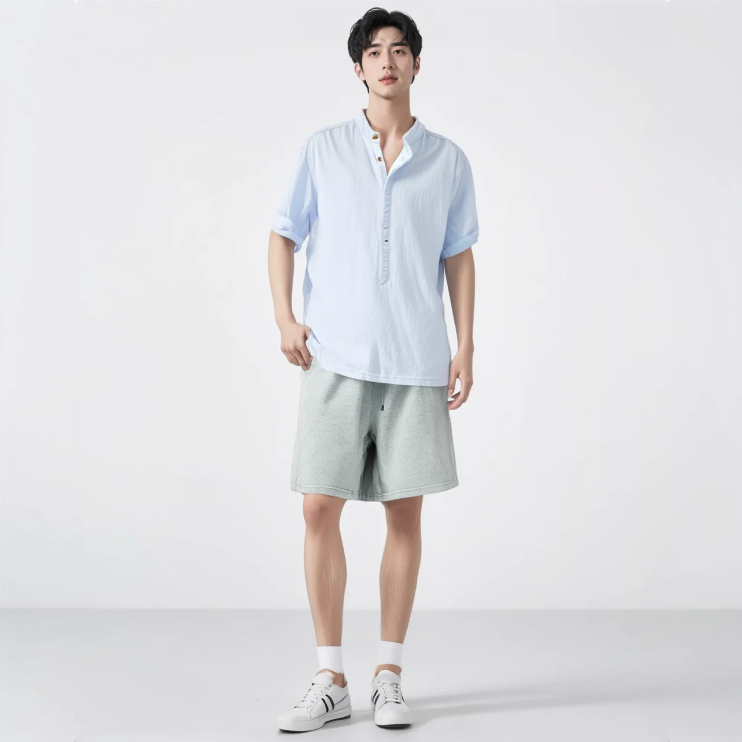 

Men's Cotton Linen Blend Short Sleeved Shirt, Cotton Blend Shorts, New Fashion, Optional Retro Hip-hop Casual Suit