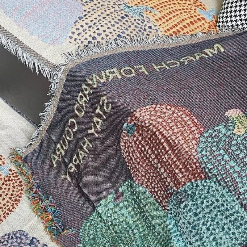 Pumpkin Sofa Towel Multi-functional Woven Double-sided Tassel Straight Row Sofa Cushion, Nap Blanket High Value