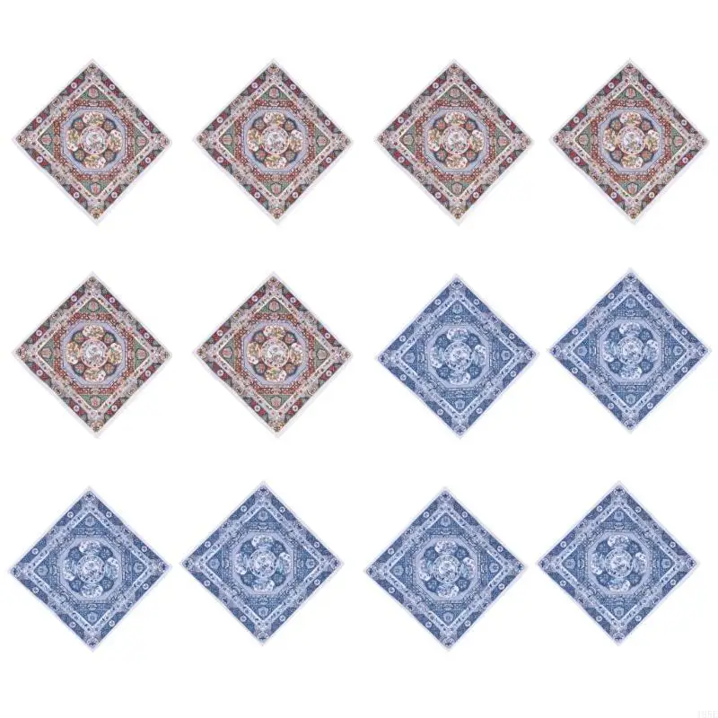 195E Flower Print Handkerchief Towel for Adult Business Pocket Square Multiuse Face Towel Women Sweat Wiping Hankie Set of 12