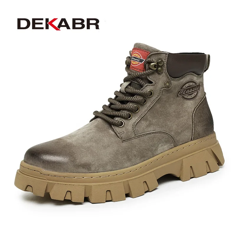 DEKABR Winter Waterproof Men Boots Fashion Genuine Leather Men's Business Thick Sole Non-Slip Warm Plush Ankle Snow Boots