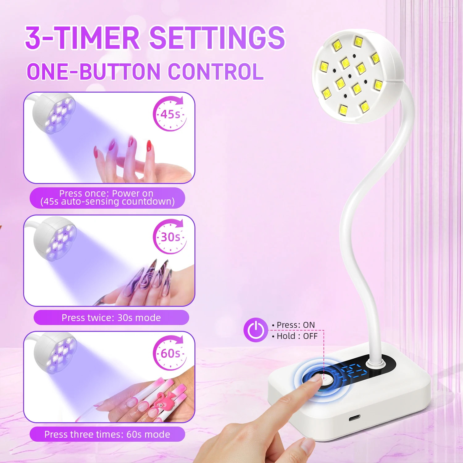 36 W wiederaufladbare UV-LED-Nagellampe, kabellos, 12 LEDs, Nageltrockner, 360 °   Biegsame, schnell trocknende Nagel-Maniküre-Lack-Kleber-Gel-Härtungslampe