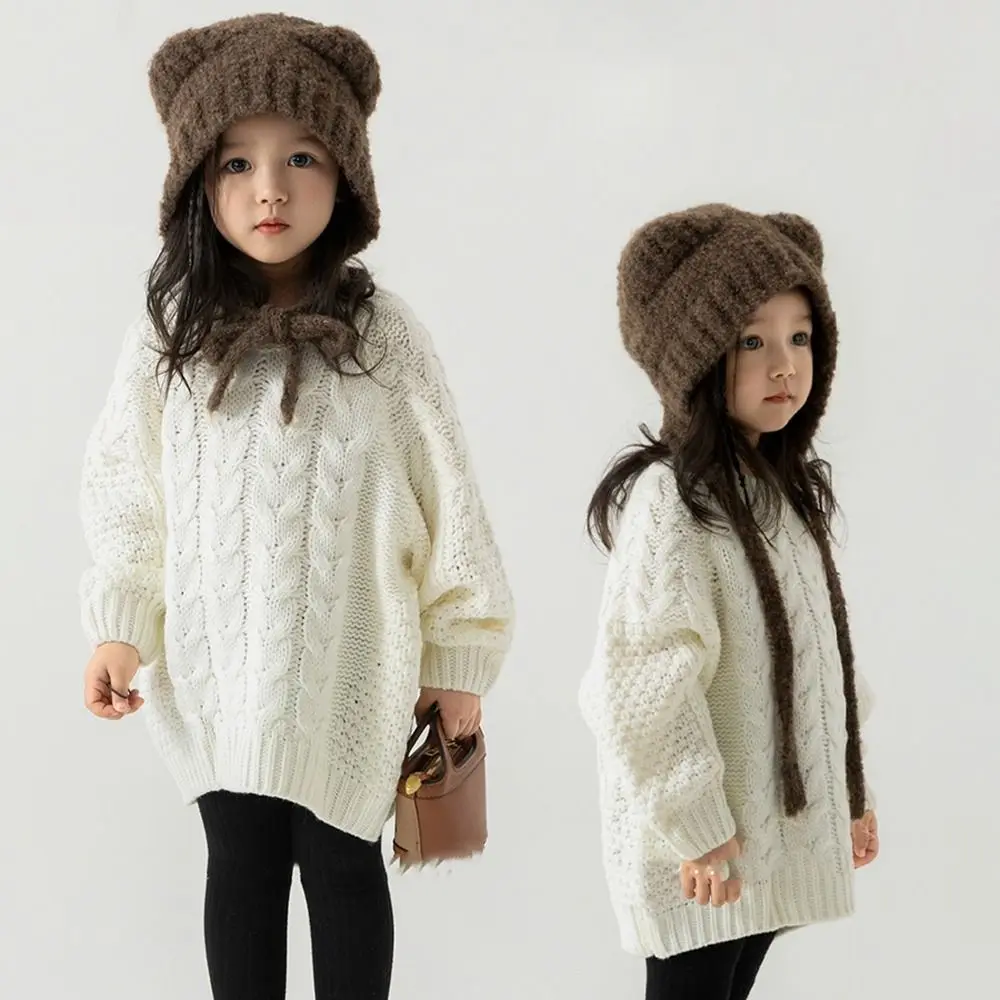 귀여운 Y2K 곰 귀 비니 모자, 만화 따뜻한 어린이 귀 보호 모자, 달콤한 쿨 니트 모자