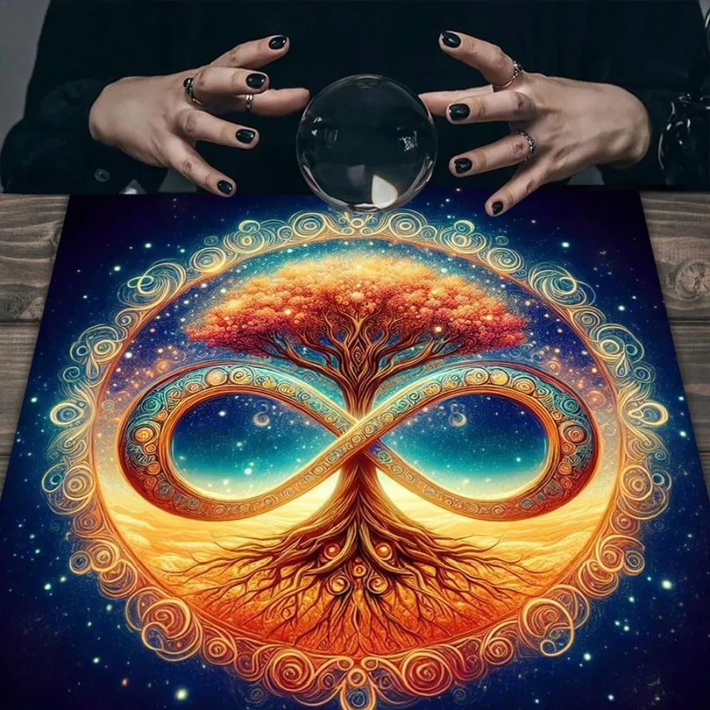 Tree Of Life Moon Phase Plants Tarot Altar Cloth Multiple Sizes HD Sublimation Print Mystic Nature 100 Polyester Machine Wash