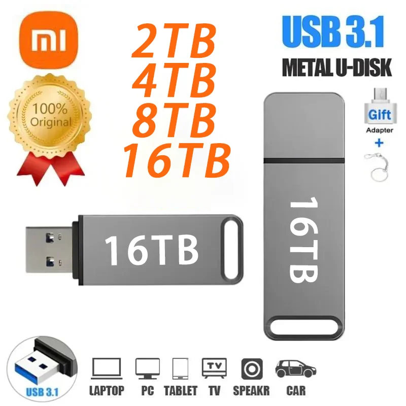 Xiaomi Mijia 16TB Flash Drive USB3.2 Super High Speed Transfer Pen Drive Key 8TB 4TB Portable Mini Metal Memory Drive Waterproof